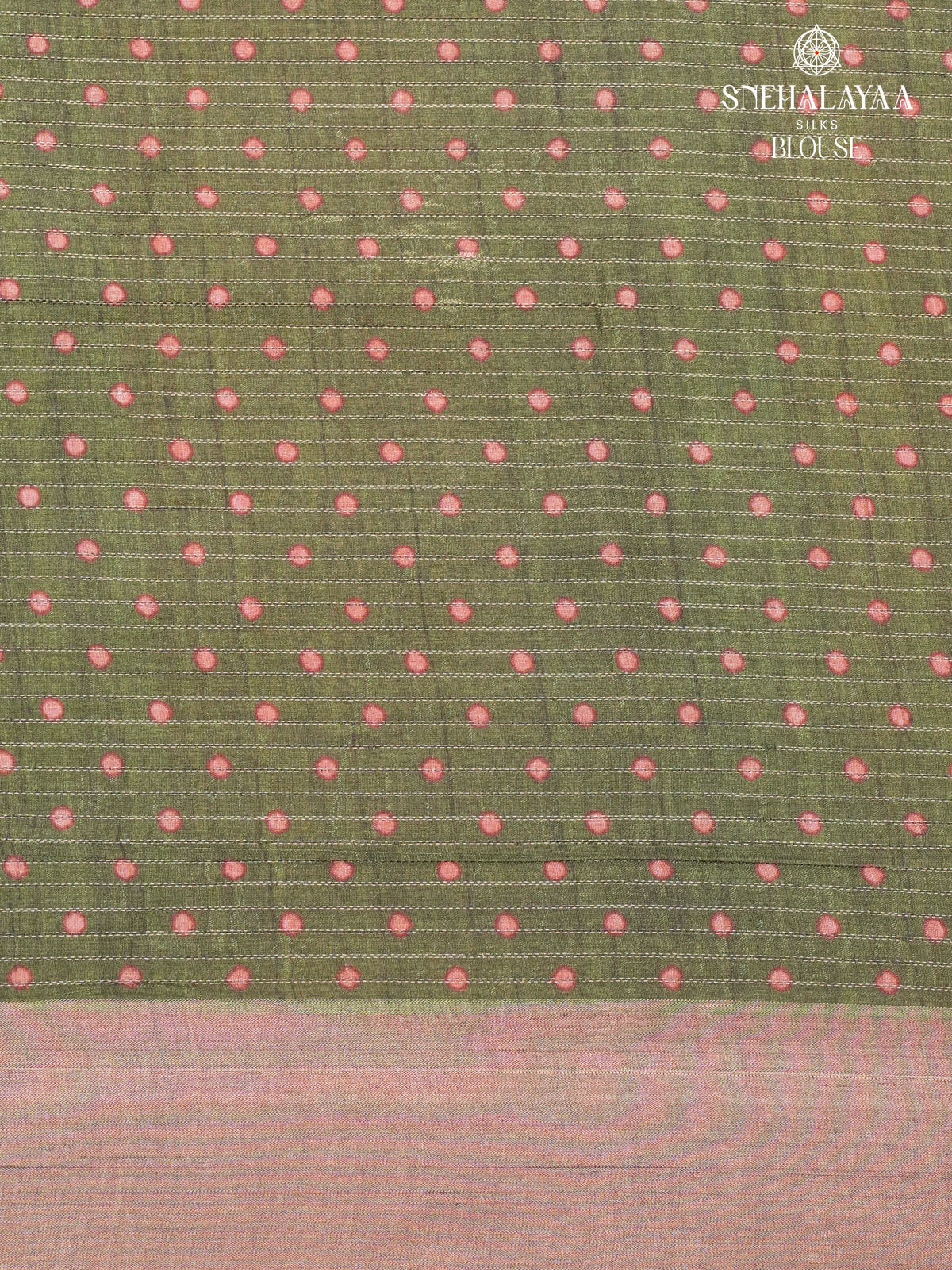 Olive Green Floral Printed Tussar Saree