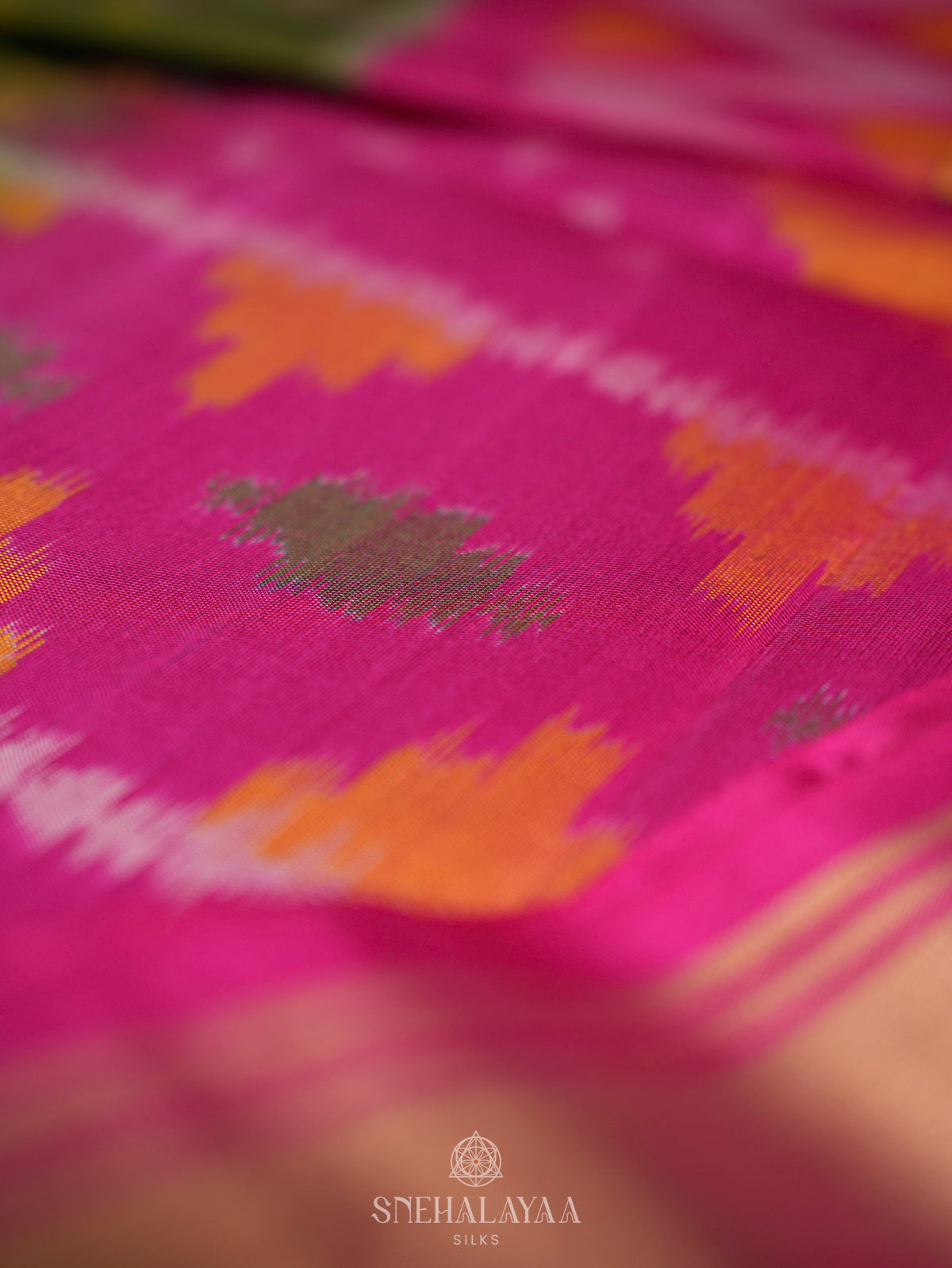 Olive Green Ikat Soft Silk Saree
