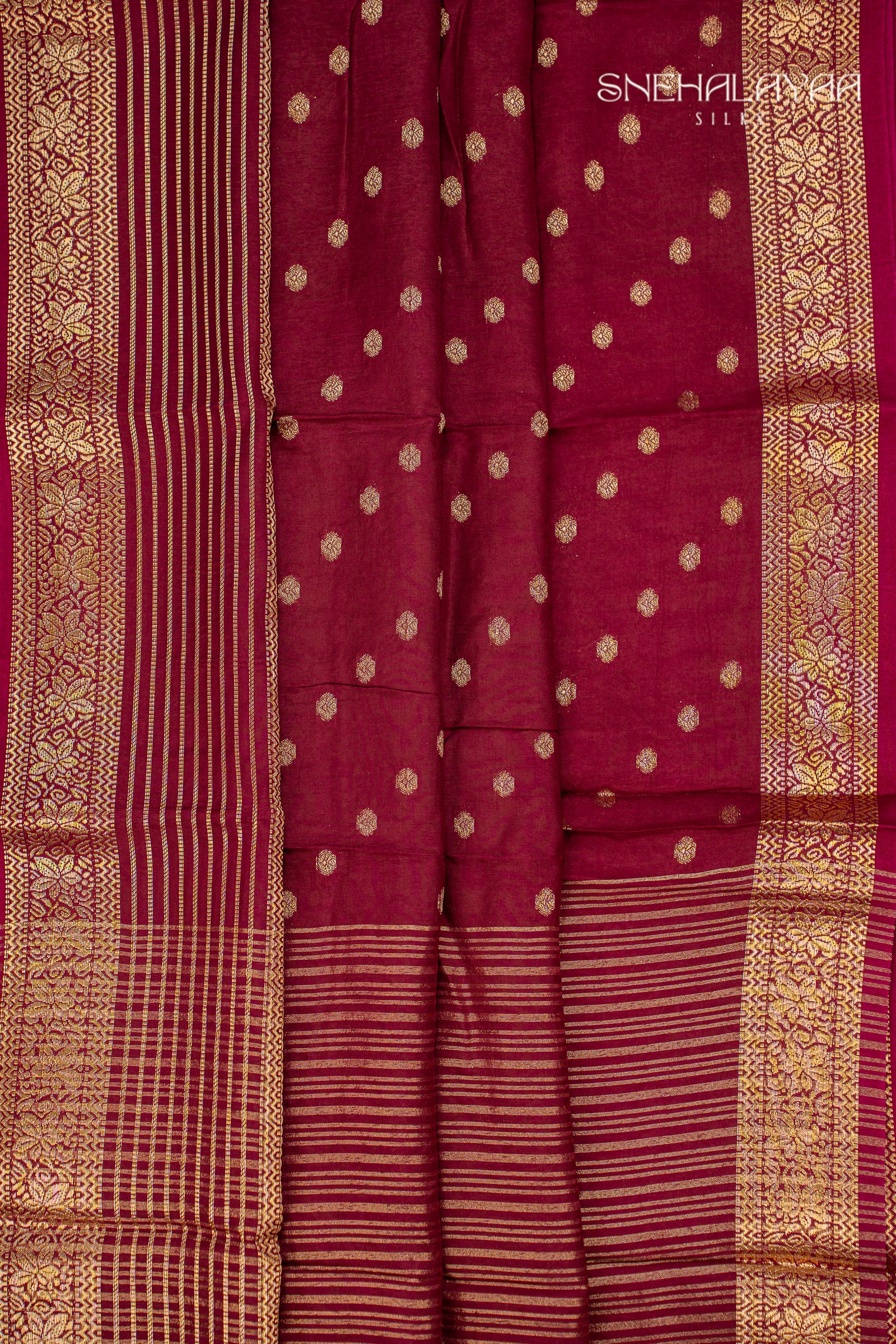 Maroon Chinon Silk Saree