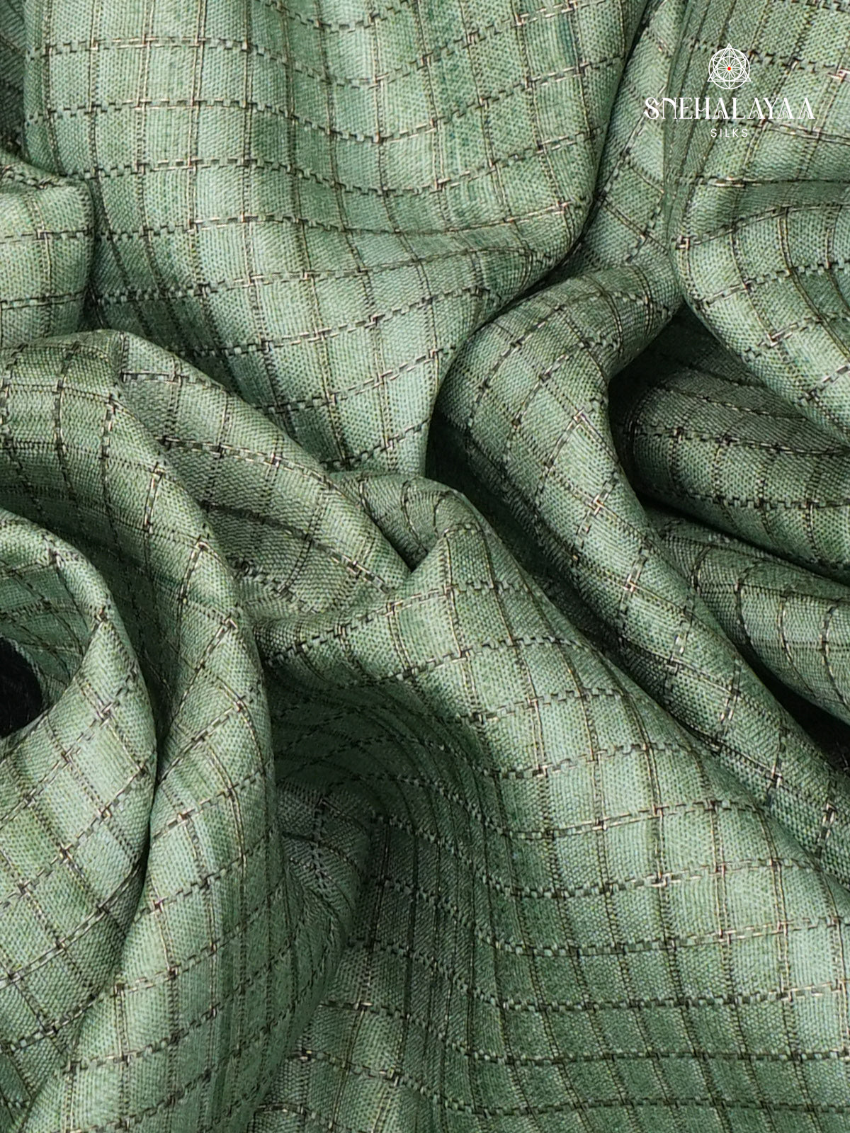 Pastel Green Floral Printed Tussar Saree