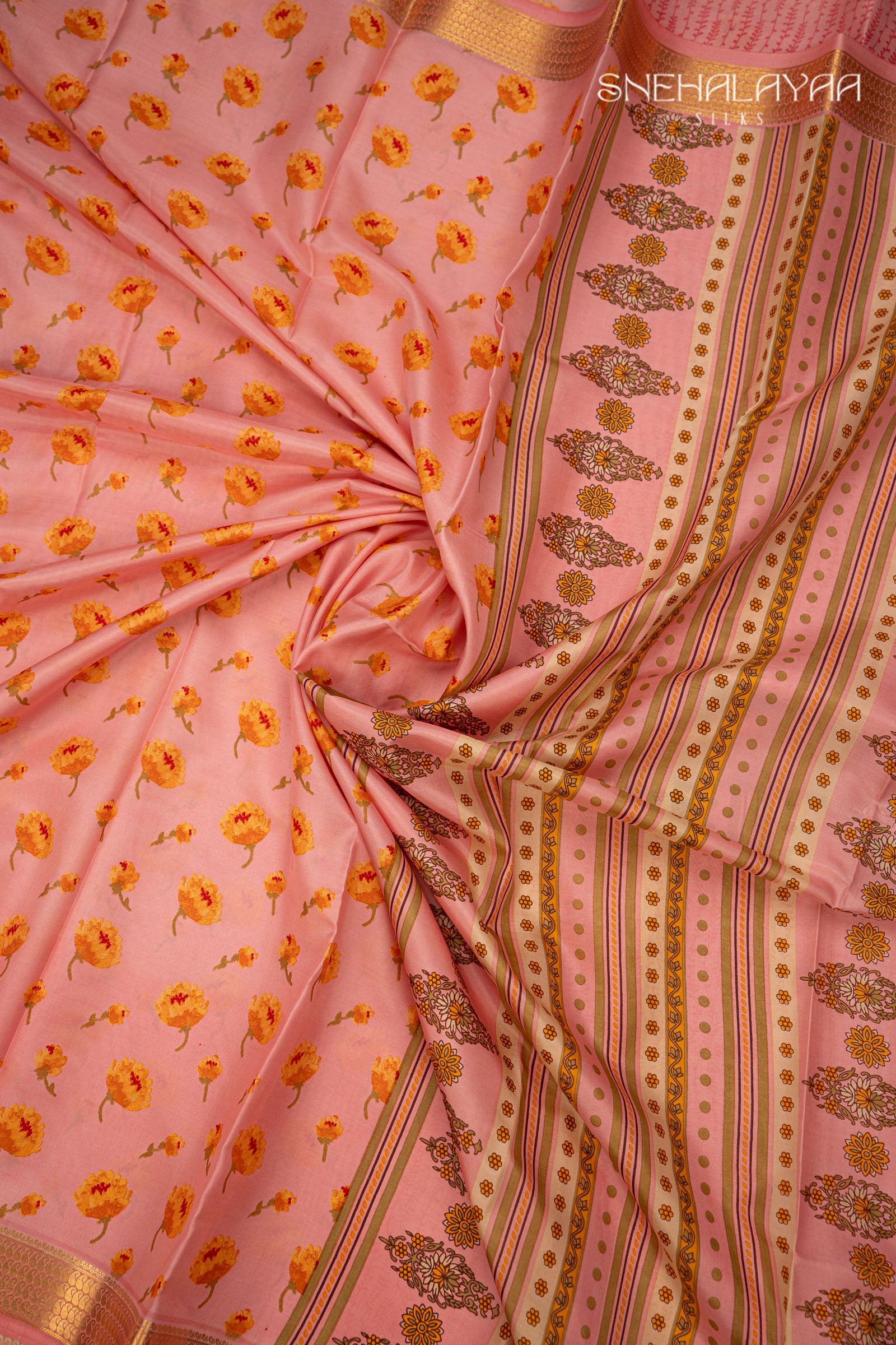 Pink Printed Mysore Silk Saree