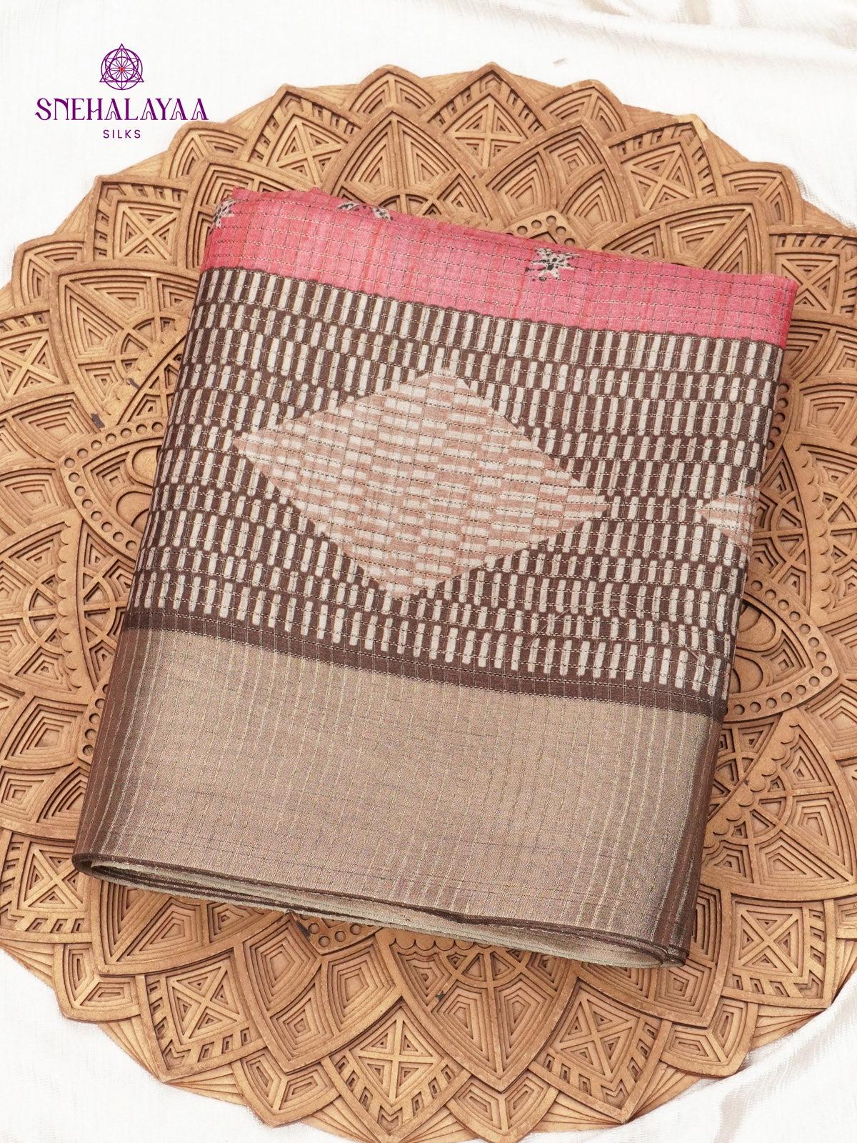 Pink Floral Printed Tussar Saree