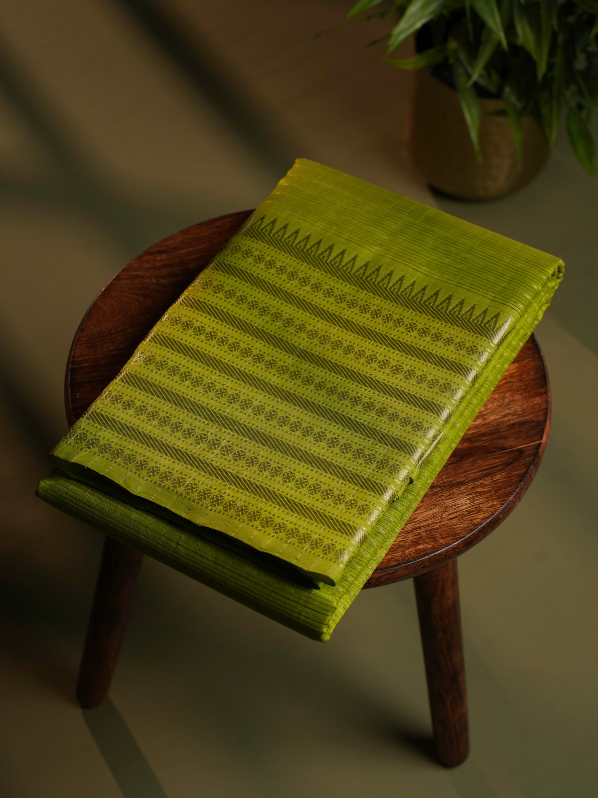 Lime Green Mangalagiri Silk Cotton Saree