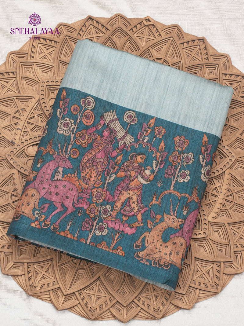 Sea Green Kalamkari Tussar Saree