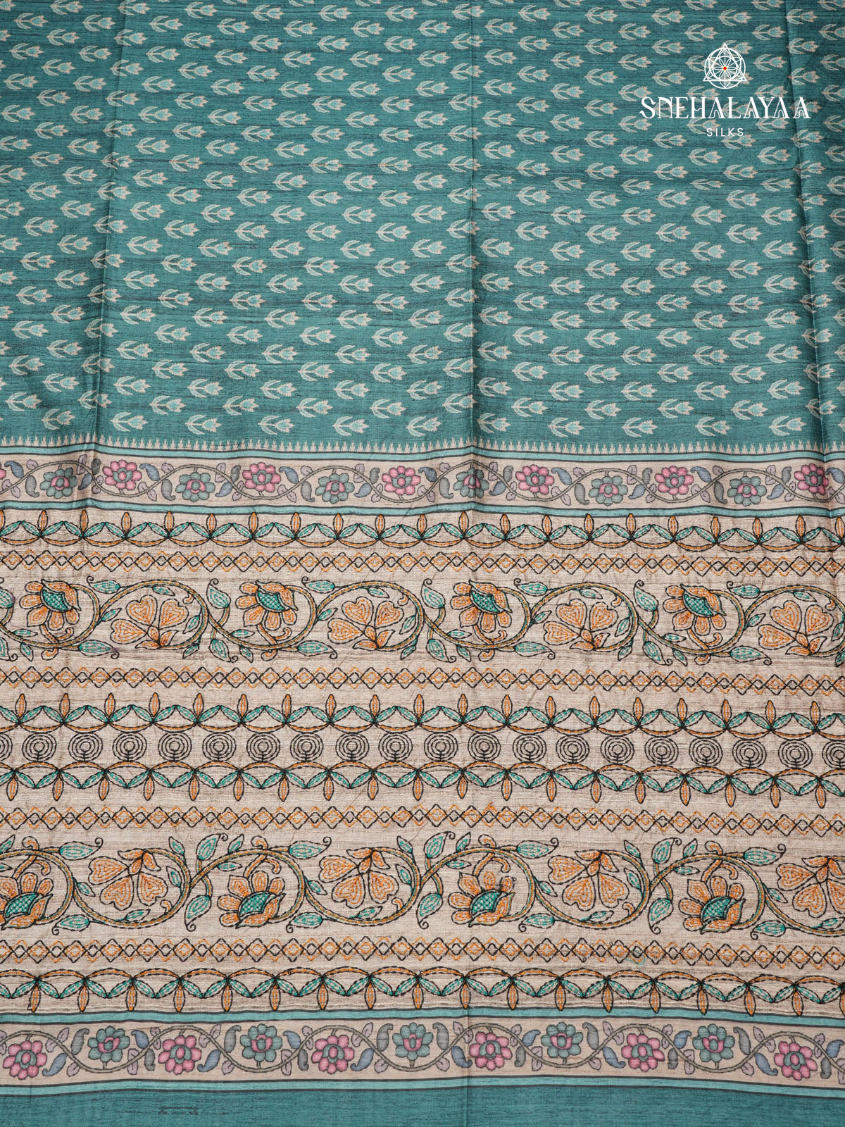 Peacock Green Tussar Embroidery Saree