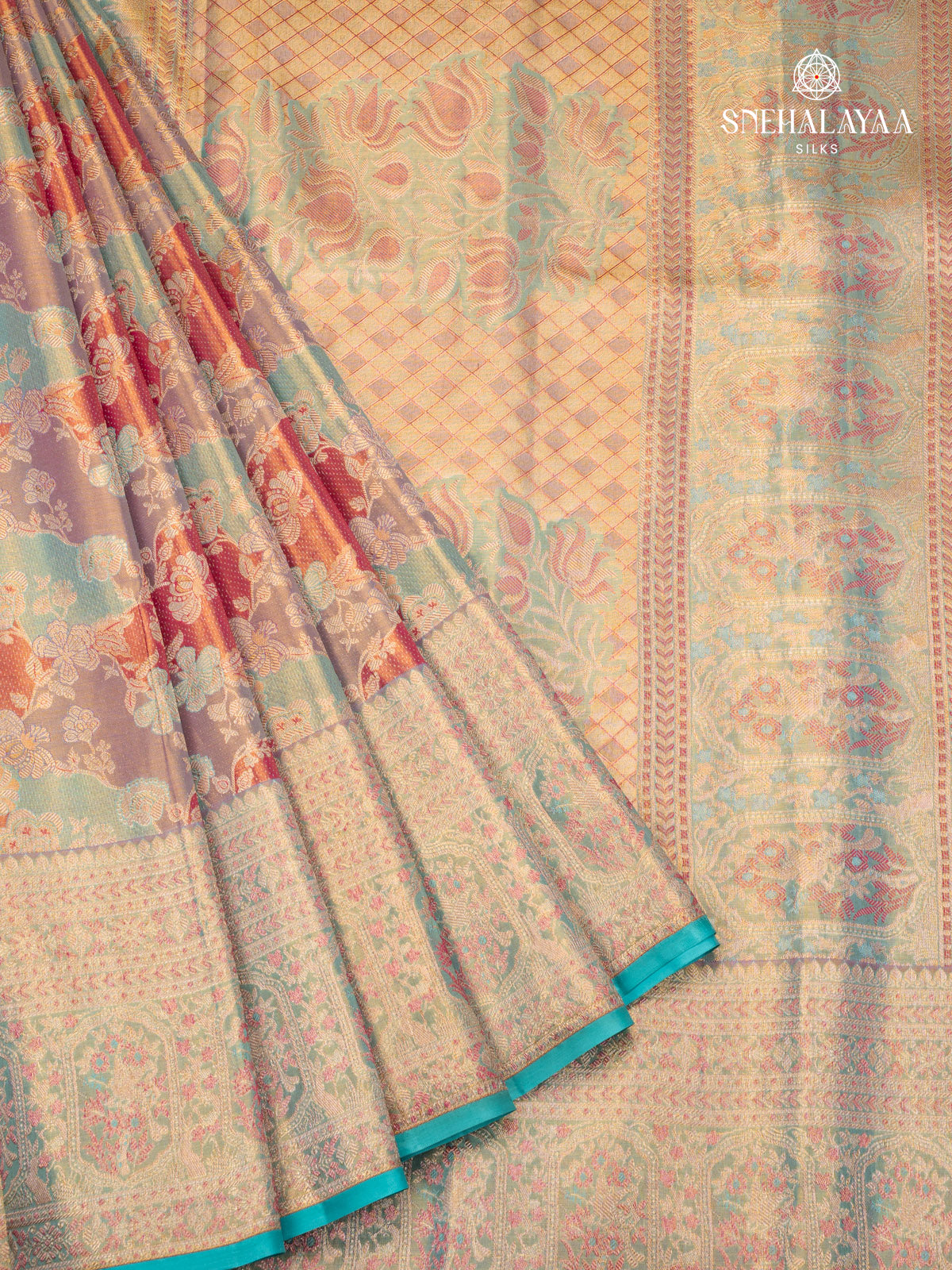 Peach Pink Tissue Kanjivaram Silk Saree