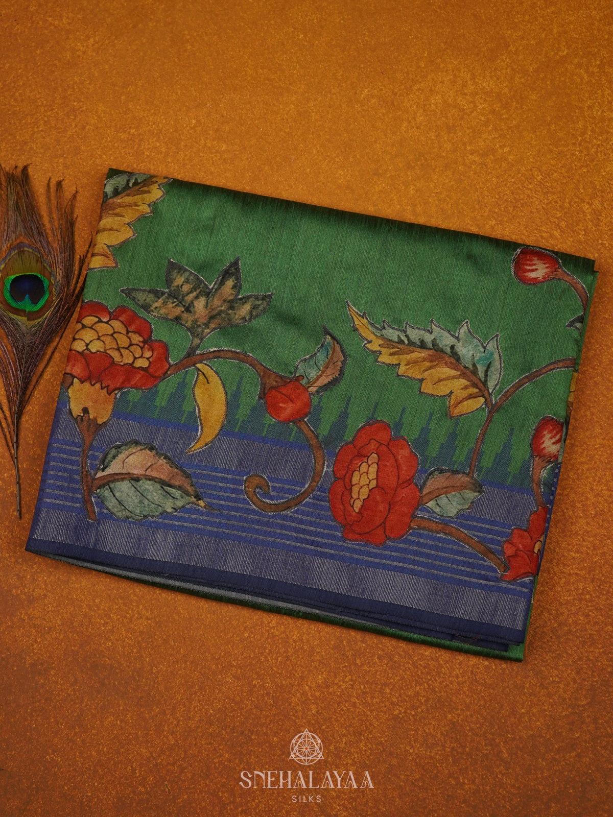 Green Munga Tussar Embroidery Saree