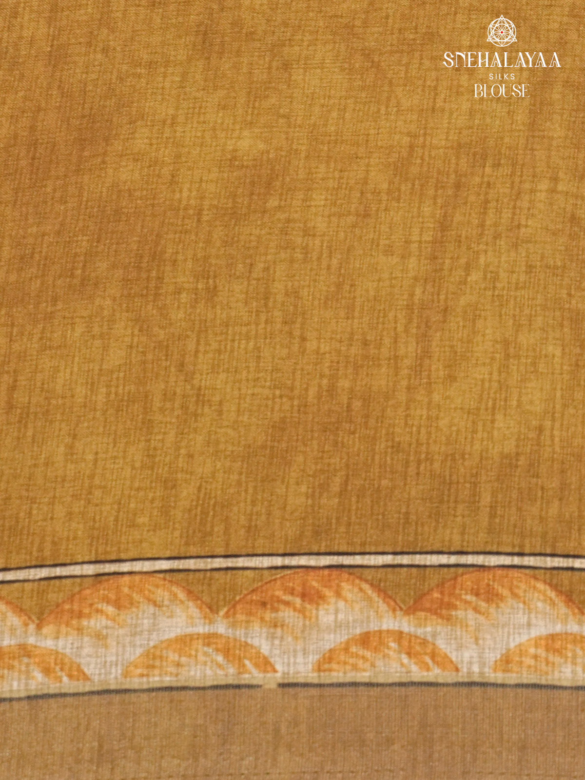 Beige With Mustard Border Floral Printed Tussar Saree