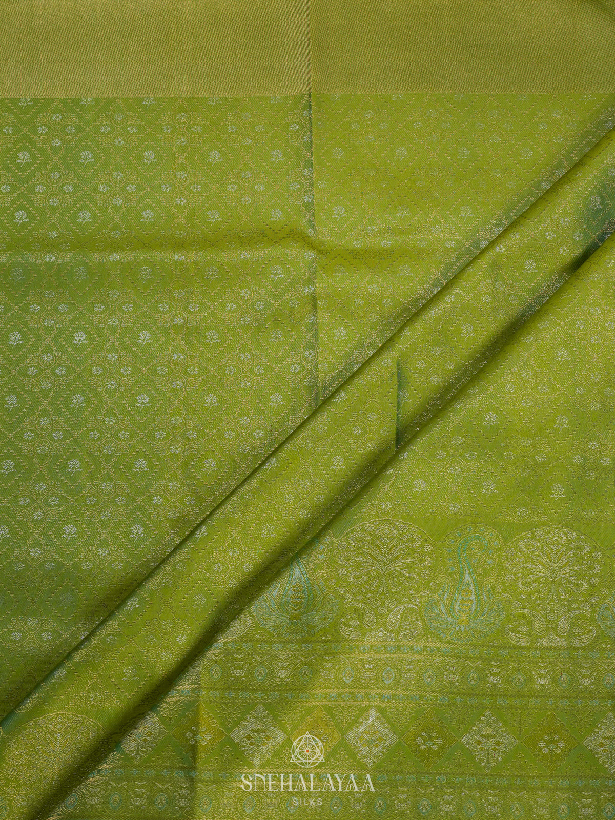 Lime Green Kanjivaram Silk Saree