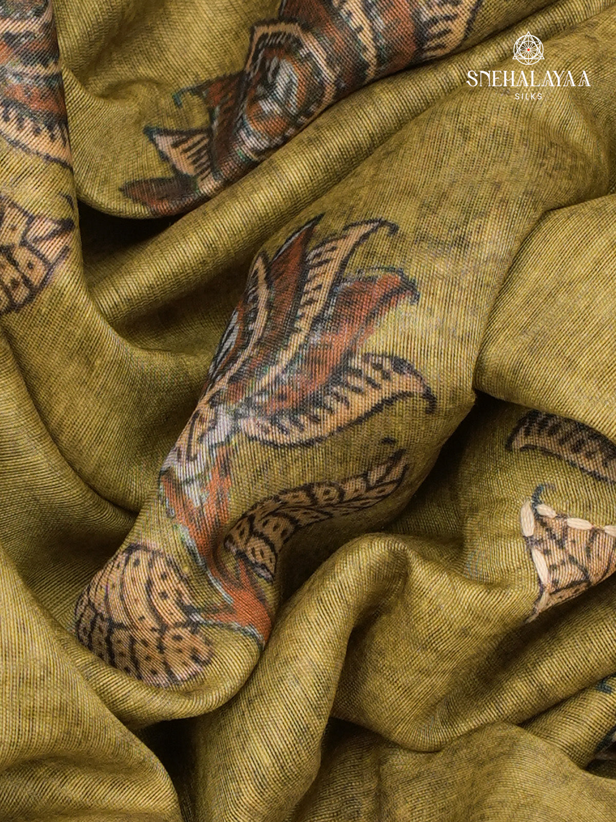 Olive Green Linen Embroidery Saree