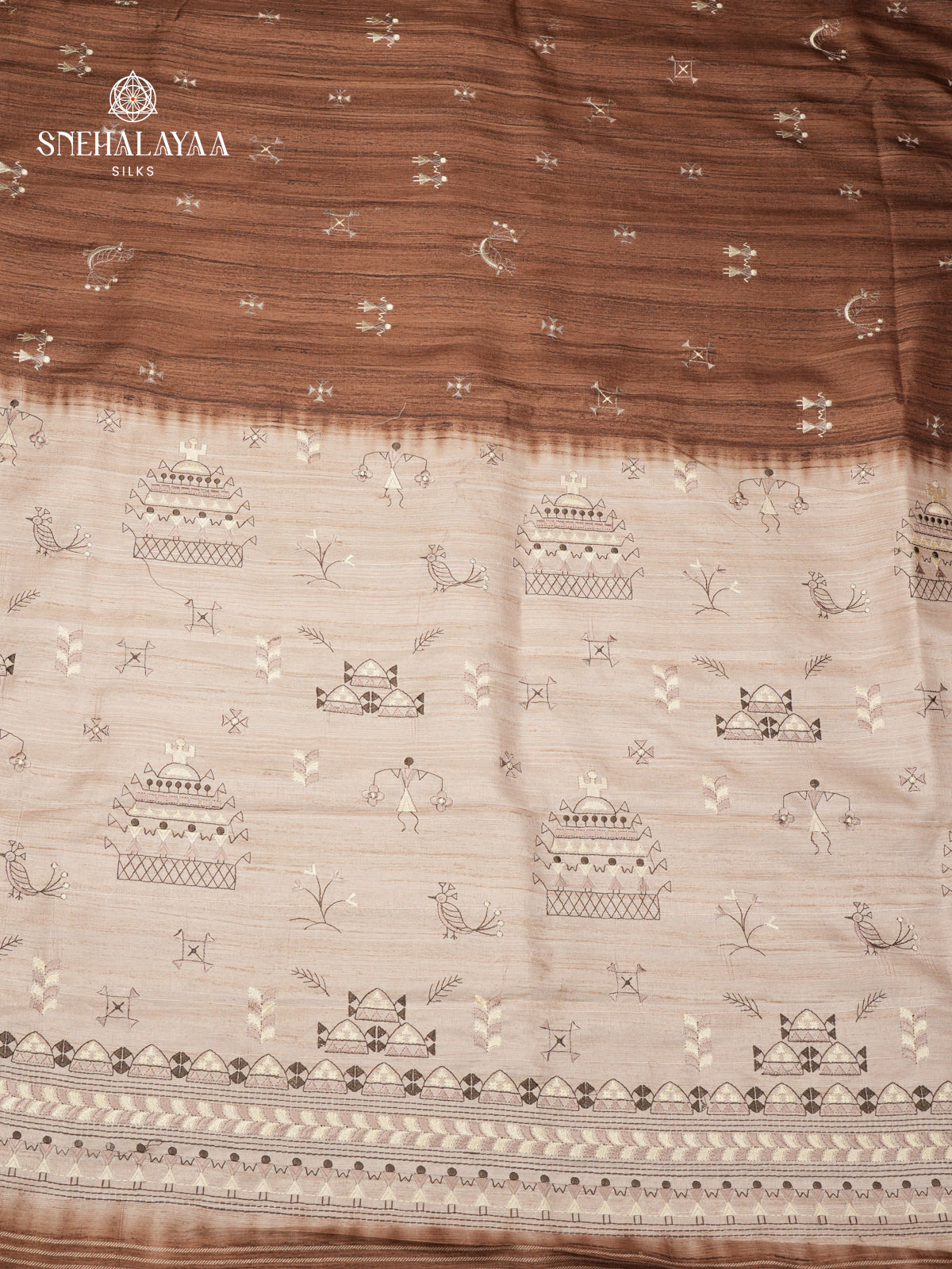 Brown Tussar Embroidery Saree