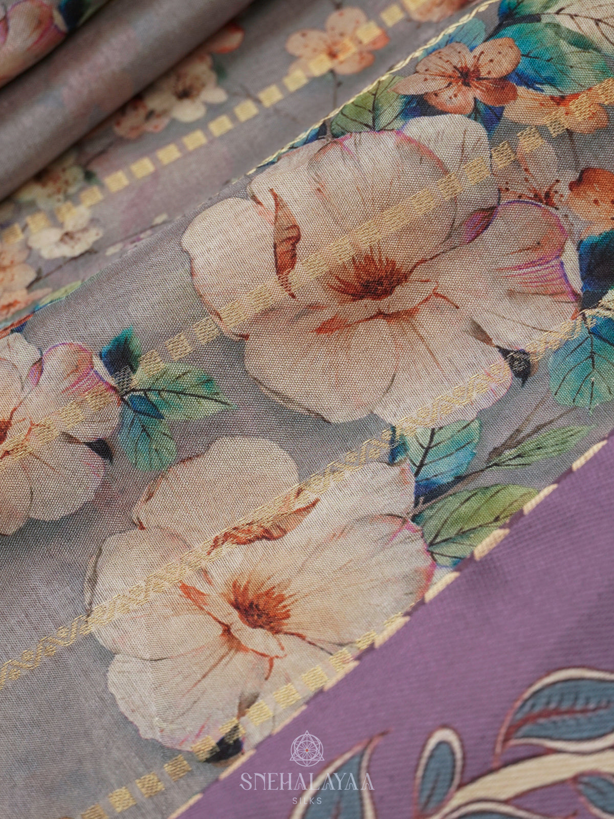 Grey with Floral Border Tussar Saree