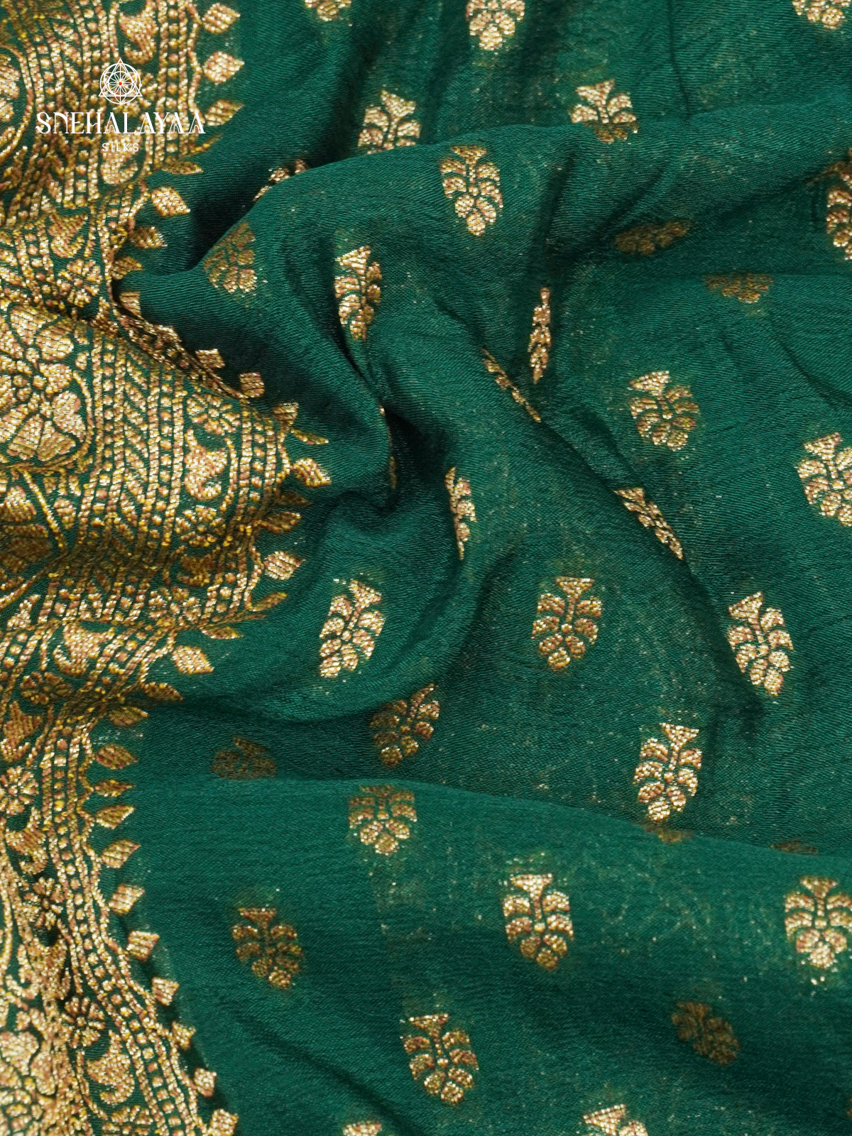 Emerald Green Banaras Crepe Silk Saree