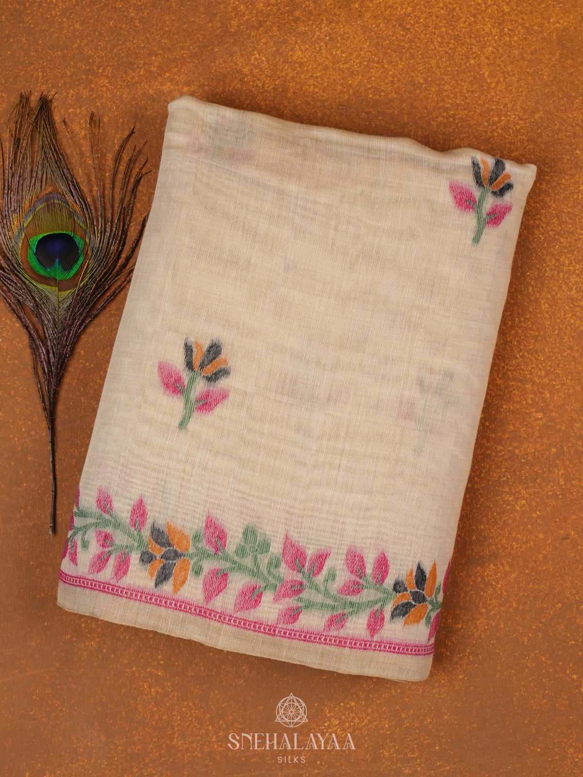 Beige Munga Cotton Saree