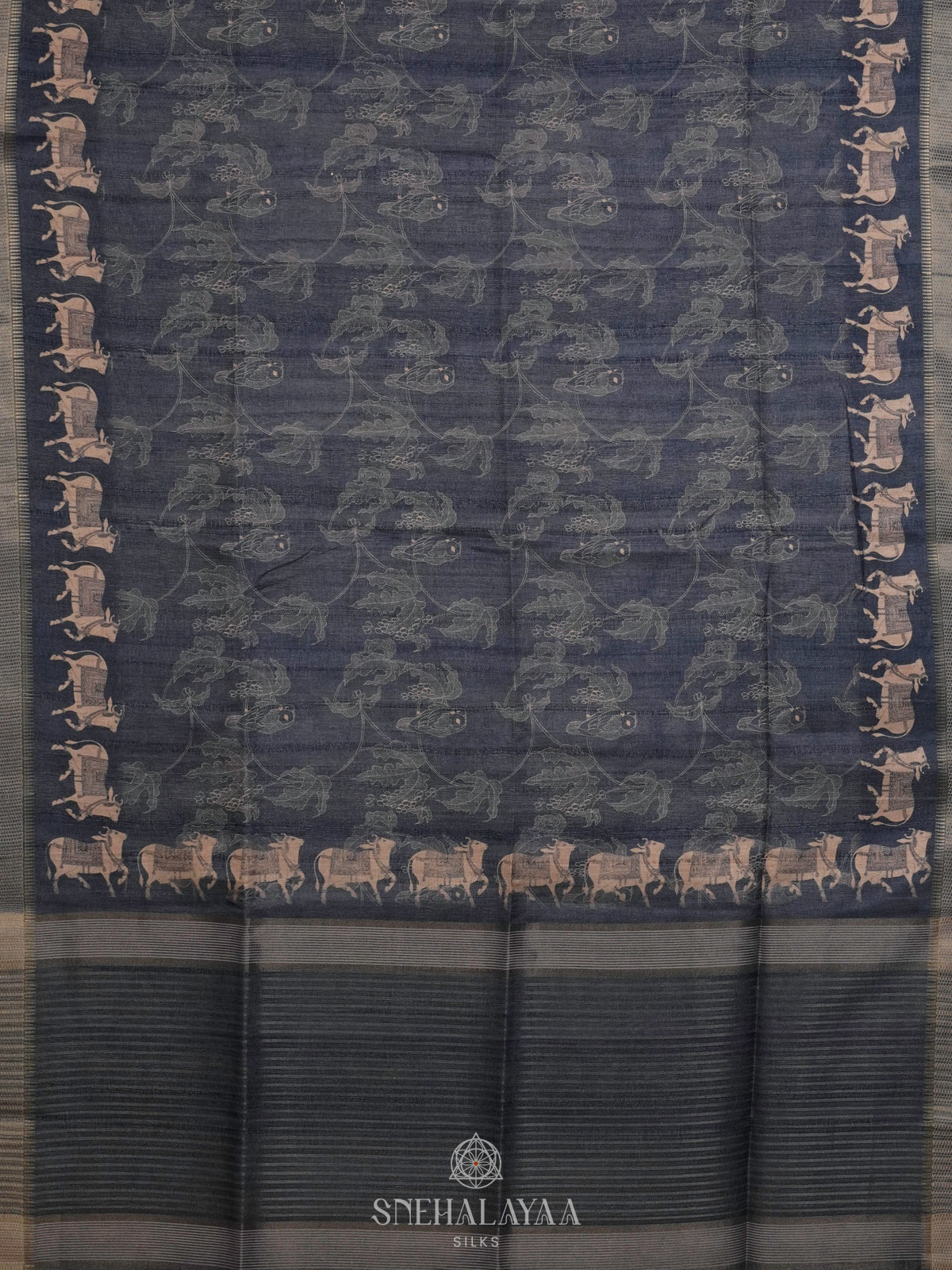 Teal Blue Tussar Saree