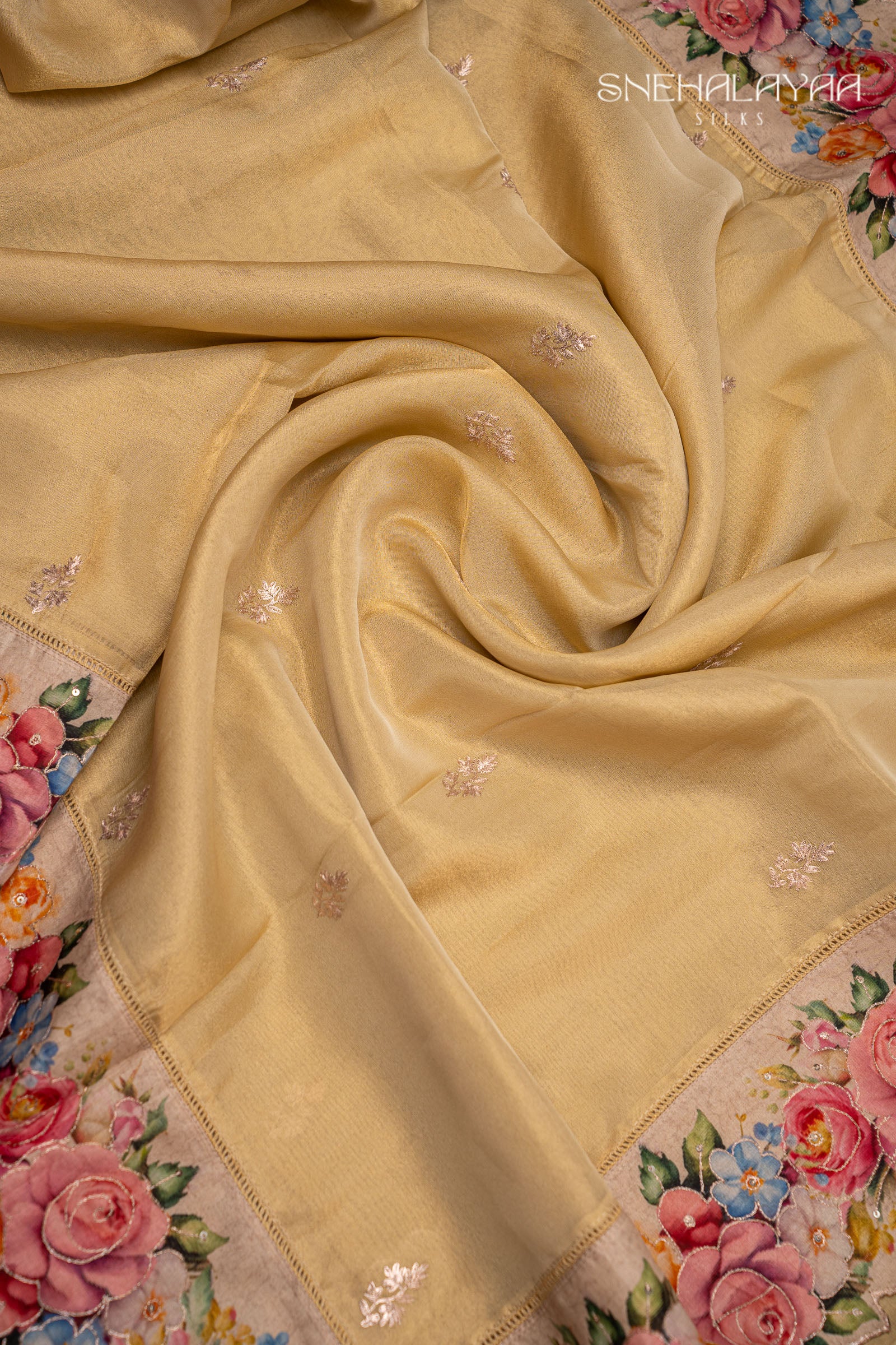 Sandal Tissue Embroidery Saree