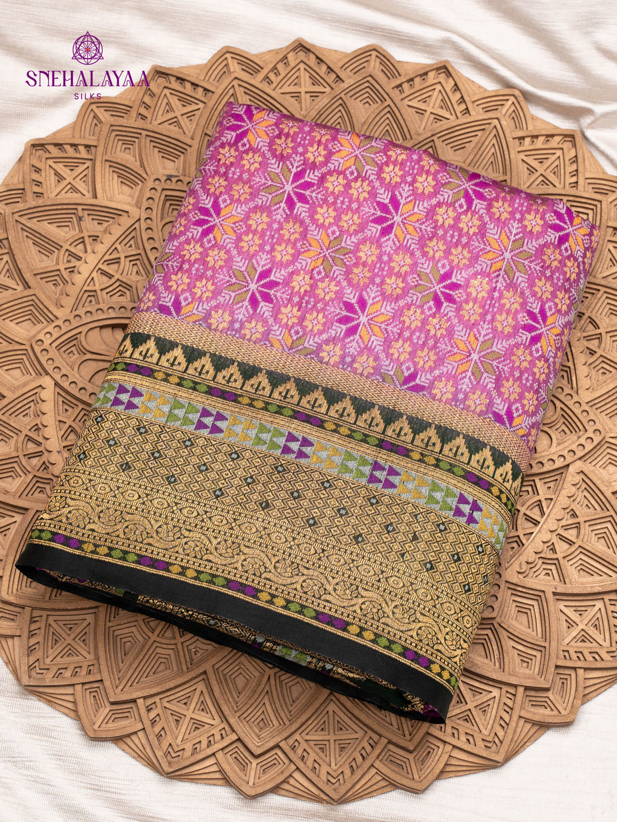 Pink Ikat Silk Saree