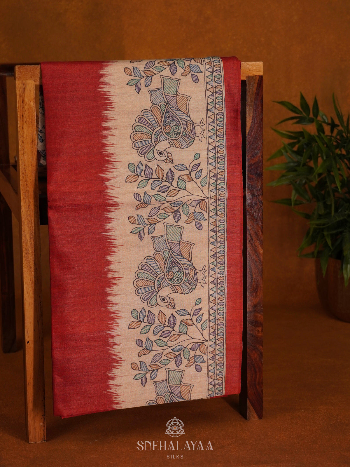 Red Madhubani Saree